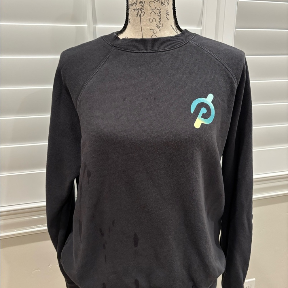 Peloton Black Crewneck Sweatshirt with Teal & Yellow Logo